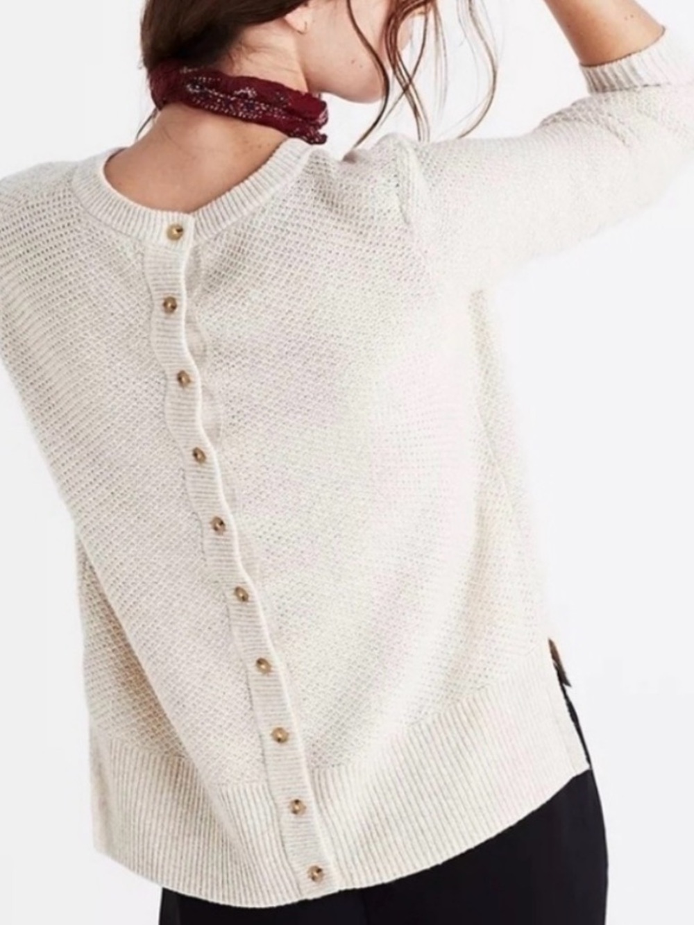 Madewell Cream Button-Back Crewneck Sweater